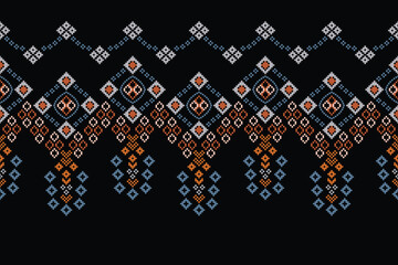 Ethnic geometric fabric pattern Cross Stitch.Ikat embroidery Ethnic oriental Pixel pattern black background. Abstract,vector,illustration. Texture,clothing,frame,decoration,motifs,silk wallpaper.