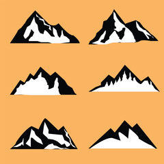 Mountain vector icons set. Set of mountain silhouette elements. Outdoor icon snow ice mountain tops, decorative symbols isolated. Camping mountain logo, travel labels, climbing or hiking badges 0 5 6