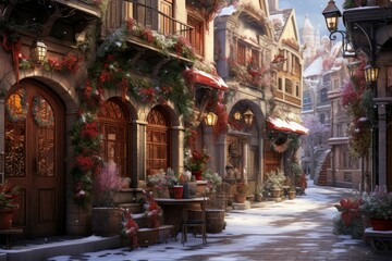 Fototapeta premium Festive Street Decor - Generative AI