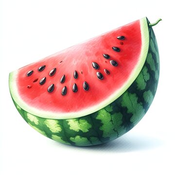 Sweet watermelon slice summer fruit watercolor paint