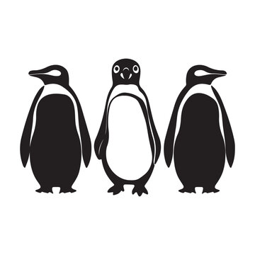 A black silhouette Penguin set, Clipart on a white Background, Simple and Clean design, simplistic