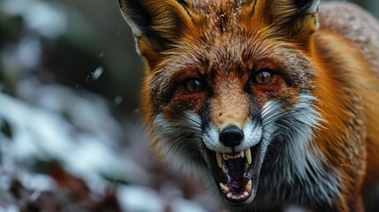 Close-up of a red fox, animal rabies. - obrazy, fototapety, plakaty
