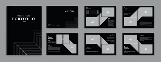 Architecture portfolio design template, architectural portfolio layout design, a4 size print ready brochure for architectural design.