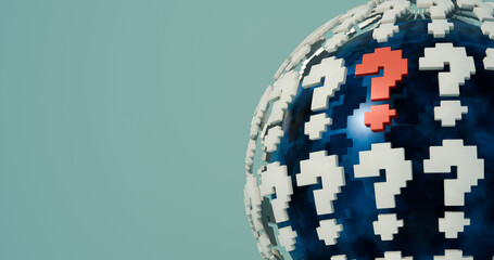 One Red Crucial Question Among Many Right White Ones Question Mark on a Sphere 3D Render. - obrazy, fototapety, plakaty