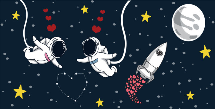 couple in space cute illustration