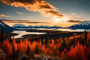 Obraz premium sunset over lake