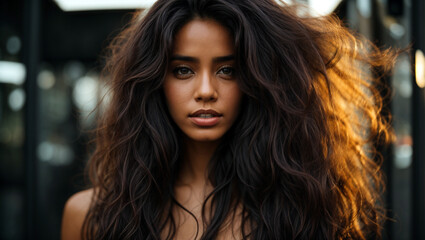 Naklejka premium Portrait of a brasilian woman with long brown hair