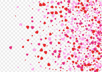 Red Heart Background Transparent Vector. Paper Pattern Confetti. Fond Sweetheart Illustration. Pink Heart Romance Texture. Tender Random Backdrop.