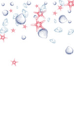 Gray Shell Background White Vector. Clam Cute Textile Card. Creature Wallpaper. Orange Snail Whimsical Texture.