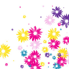 Colorful Floral Background White Vector. Garden Pretty Texture. Green Petal Chic. Small Backdrop. Tiny Multi-colored Plant.