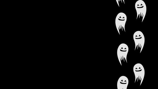White Black Halloween animation background with cute ghosts and a copy space area. Horizontal video