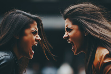 Two angry women are shouting at each other - obrazy, fototapety, plakaty
