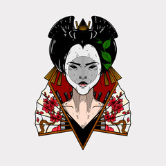 Geisha oni mask japanese artwork vector illustration