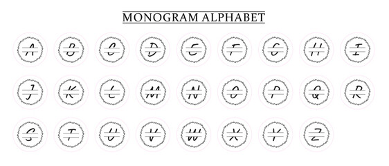 Family Monogram Alphabet A-Z, Split Letter Set with Decorative Plant Frame for Wedding Invitations
