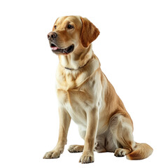 A cute sitting Labrador Retriever, dog, transparent or isolated on white background