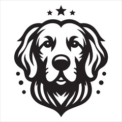 black and white dog , Golden Retriever head line art , dog head
