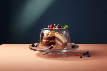 A solo dessert cake on a see-through background. Generative AI