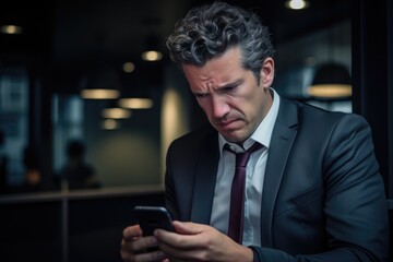 A man in a suit looking at his cell phone