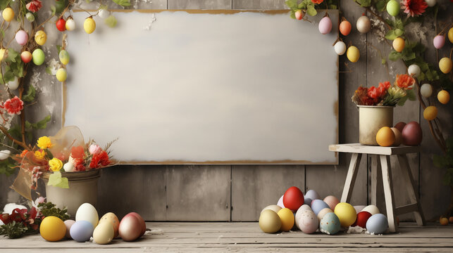 Easter theme background picture with blank space for a message, for wishes and e-cards	
