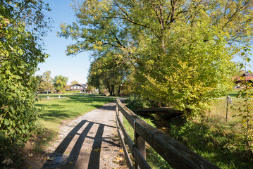 Fototapeta premium walkway beside Hachinger Bach, landscape Oberhaching, bavaria