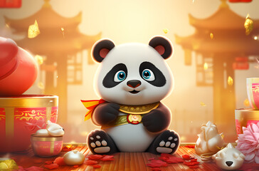 Naklejka premium Chinese new year with panda and Chinese elements