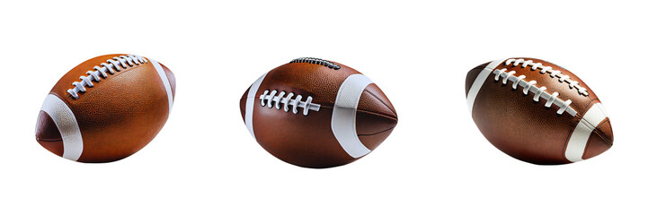Set of American football ball, isolated over on a transparent background