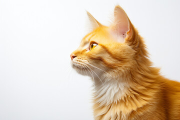 Yellow Cat close-up portrait on a white background.