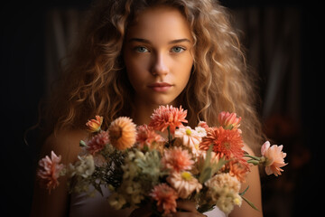Naklejka premium woman with flowers
