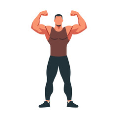 Man flexing muscles flat design vector illustration.