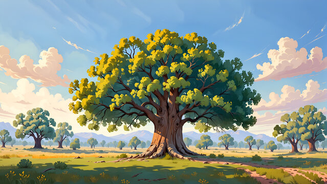 tree in the style of 20s 30s animation style gouache painting 