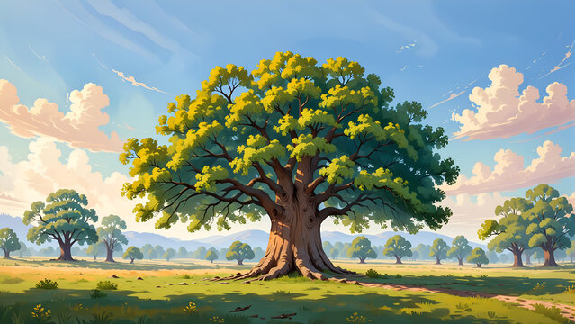 tree in the style of 20s 30s animation style gouache painting 
