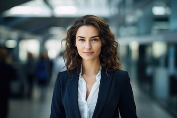Obraz premium A woman in a business suit standing in a hallway