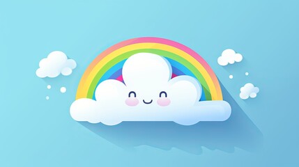 Cheerful smiling cloud after rain heralding clear skies and good weather, blue background, playful childlike illustration with happy cloud in sky exudes positivity, optimism and sense of fun