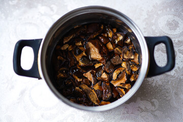 Dried mushrooms in the water