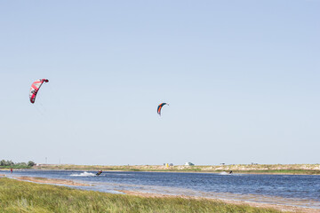 Sportsman riding a kiteboard