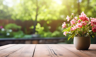 A Lovely Spring Garden with a Work Table a Perfect Slide Show Background