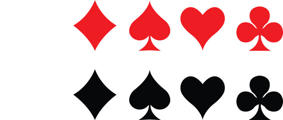 Poker playing cards, full deck. Heart Suit Royal Flush Playing Cards, Card Symbols Set Icon in Black and red Vector colors, isolated on transparent background. © Rabia