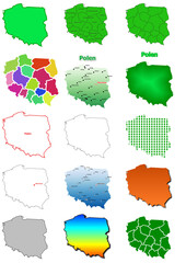 Karten von Polen ClipArt Farbe und schwarz-weiß Karte 