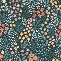 Seamless pattern with beautiful flowers. Ideal for printing on fabric, paper and cards.