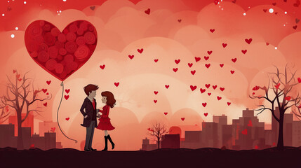 Valentines day, couple with hearts and balloons 