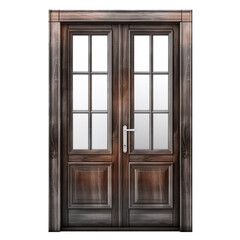 Wooden door isolated on transparent background. Double wooden door in classic style. A design element to be inserted into a design or project.