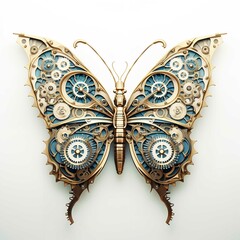 Intricate Steampunk-Styled Butterfly on White Background