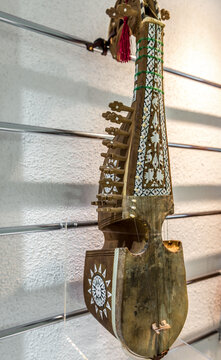 Isfahan, Iran - October 20, 2016: Persian lute-like musical instrument called Rubab in The Isfahan Museum of Music
