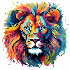 Colorful Lion Art Drawing on White Background