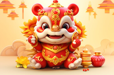 Fototapeta na wymiar Chinese new year with panda and Chinese elements