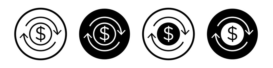Turnover icon set.business revenue money vector symbol. annual budget sign in black filled and outlined style. - obrazy, fototapety, plakaty