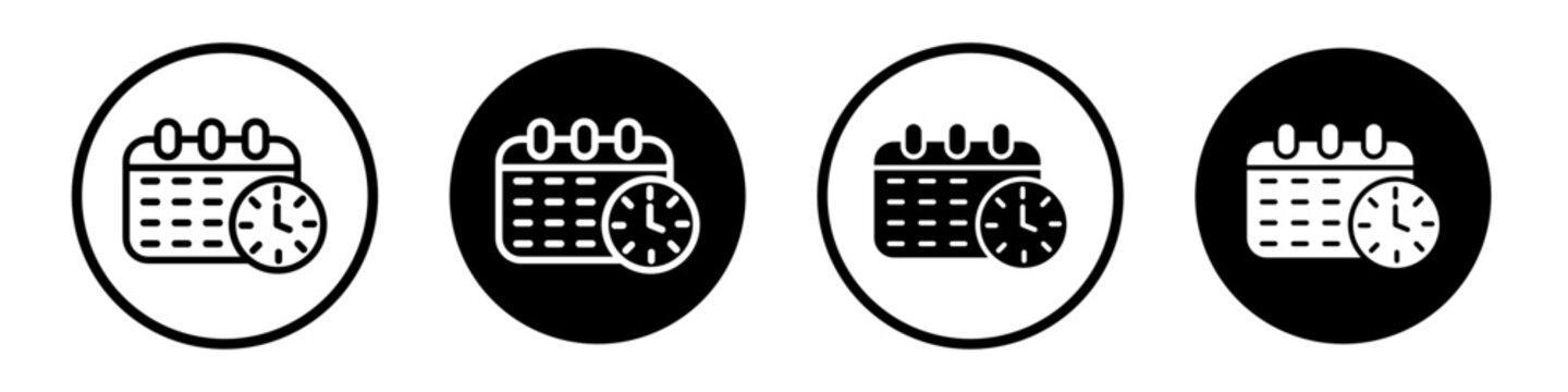Schedule icon set. agenda deadline calendar vector symbol. meeting appointment calender icon in black filled and outlined style.