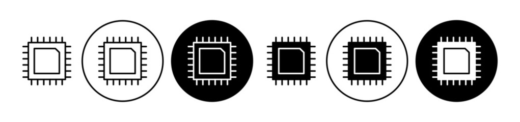 Processor vector icon set. Motherboard microchip circuit symbol. Computer semiconductor chip sign. CPU PCB digit chip suitable for apps and websites UI designs. - obrazy, fototapety, plakaty