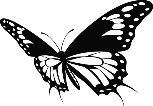 Monarch butterfly silhouette, side view. Vector illustration isolated on white background. AI generated illustration.