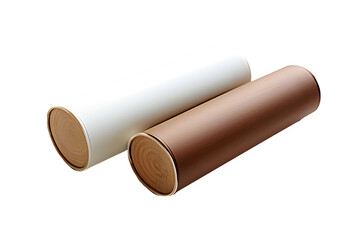 Two biodegradable recyclable paper tube with metal plug end, made of kraft paper or cardboard. Isolated on white, mockup. Eco packaging and sustainable production  transparent background Generative Ai